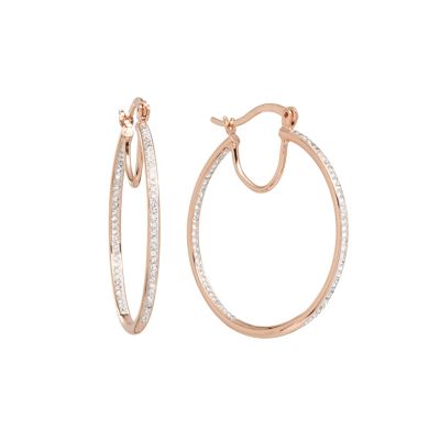 Belk Silverworks Rose Gold Plated 1.6IN Crystal Round Clicktop Hoop Earrings