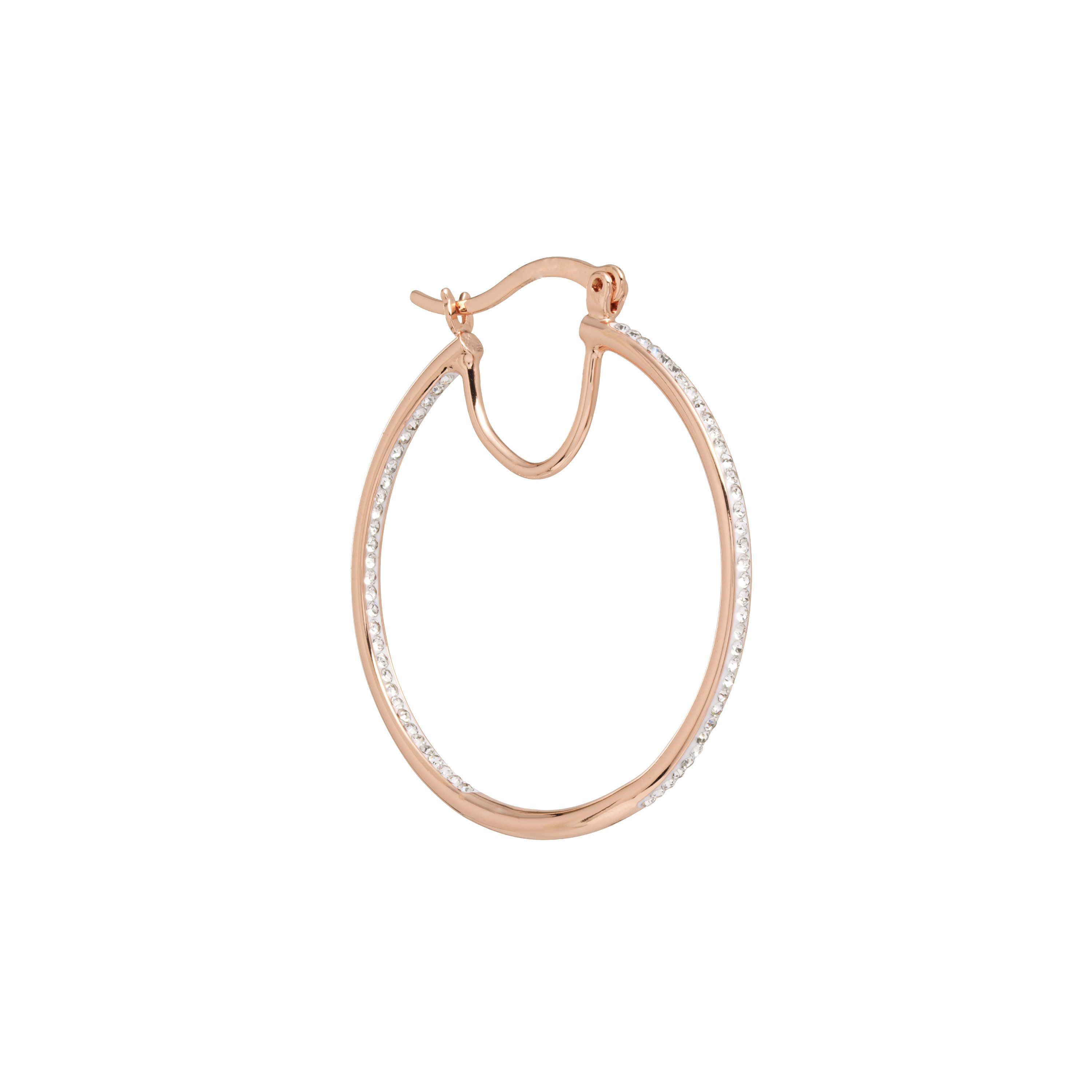 Rose Gold Plated 1.6IN Crystal Round Clicktop Hoop Earrings