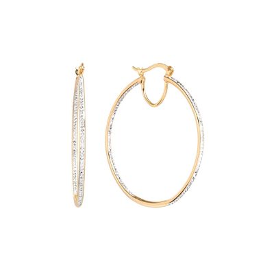 Belk Silverworks Gold Plated 2IN Crystal round Clicktop Hoop Earrings