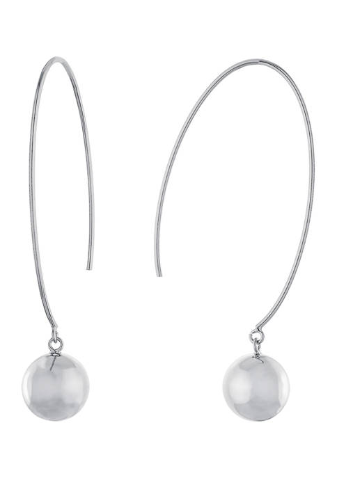 Fine Silver Plated Marquis 10 Millimeter High Polished Ball Drop Earrings
