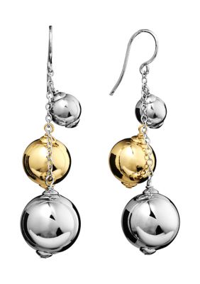 Belk Silverworks Two Tone Plated Triple Ball Drop Earrings