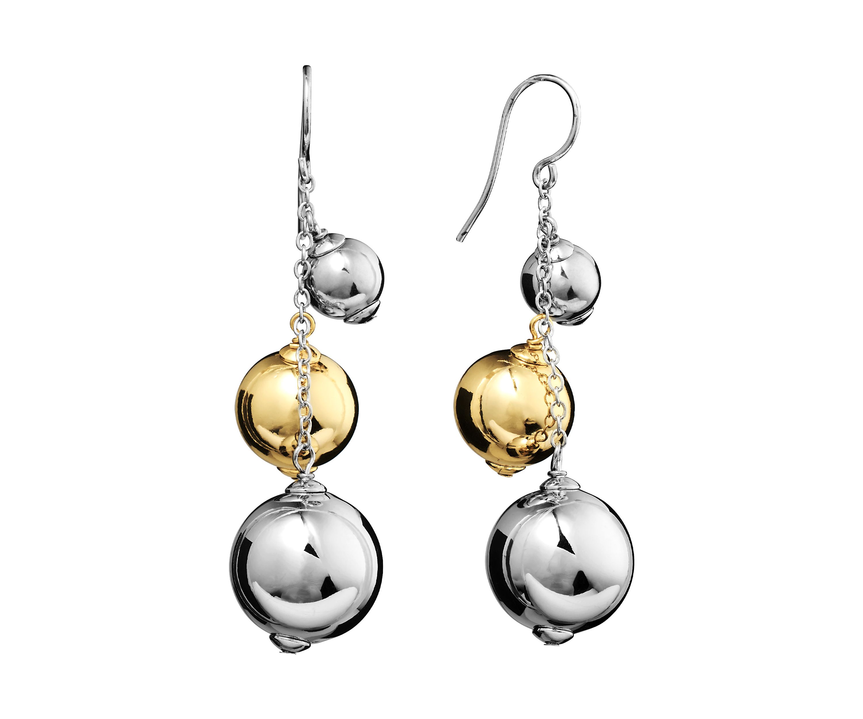 Two Tone Plated Triple Ball Drop Earrings