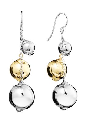 Belk Silverworks Two Tone High Polished 3 Ball Drop Earrings