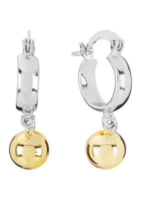 Belk Silverworks Two Tone Plated Hoop with Ball Drop Earrings