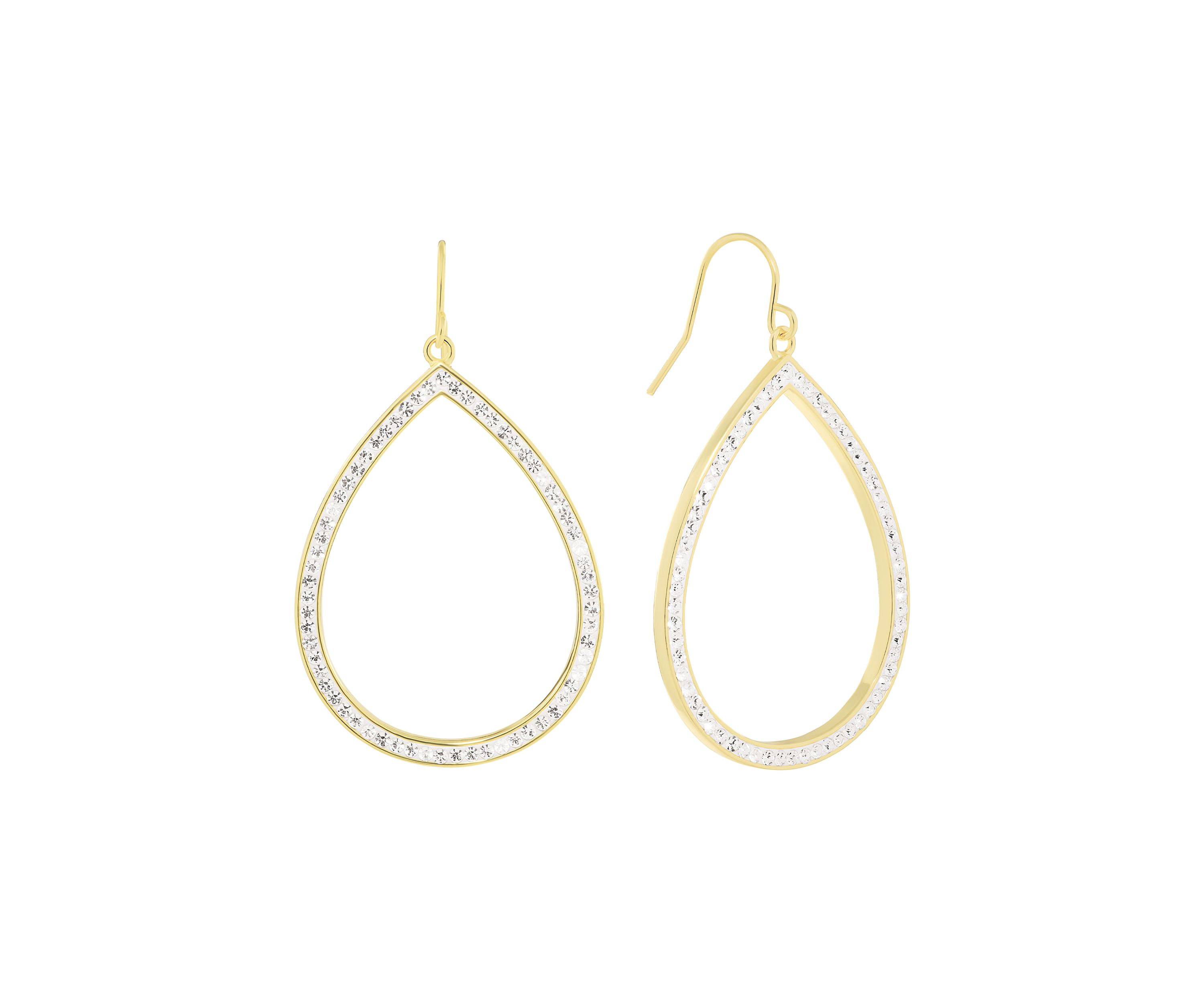 Gold Plated Crystal Pavé Open Teardrop Earrings