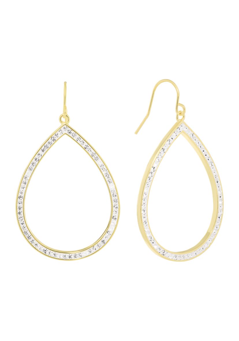 Gold Plated Crystal Pavé Open Teardrop Earrings