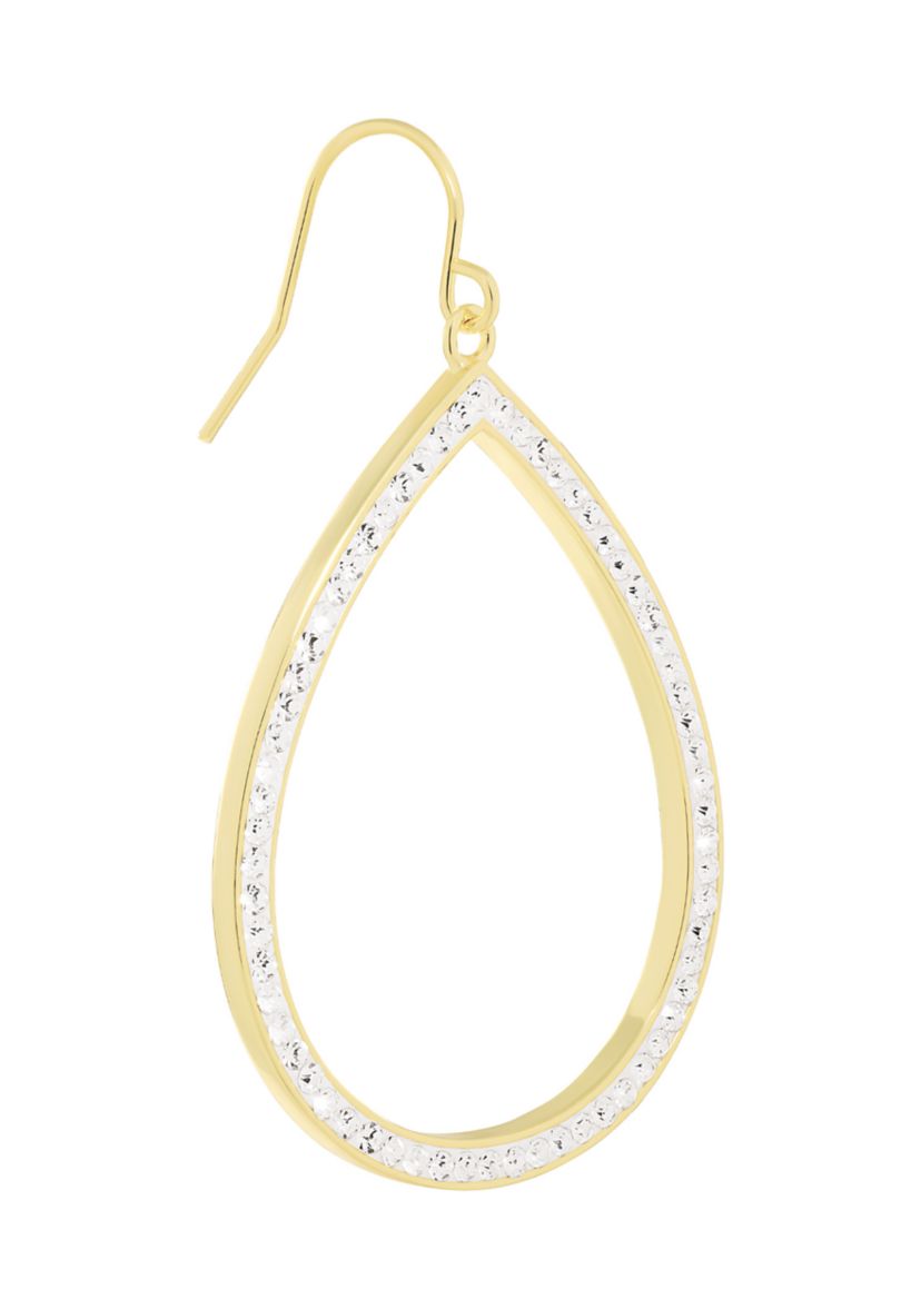 Gold Plated Crystal Pavé Open Teardrop Earrings