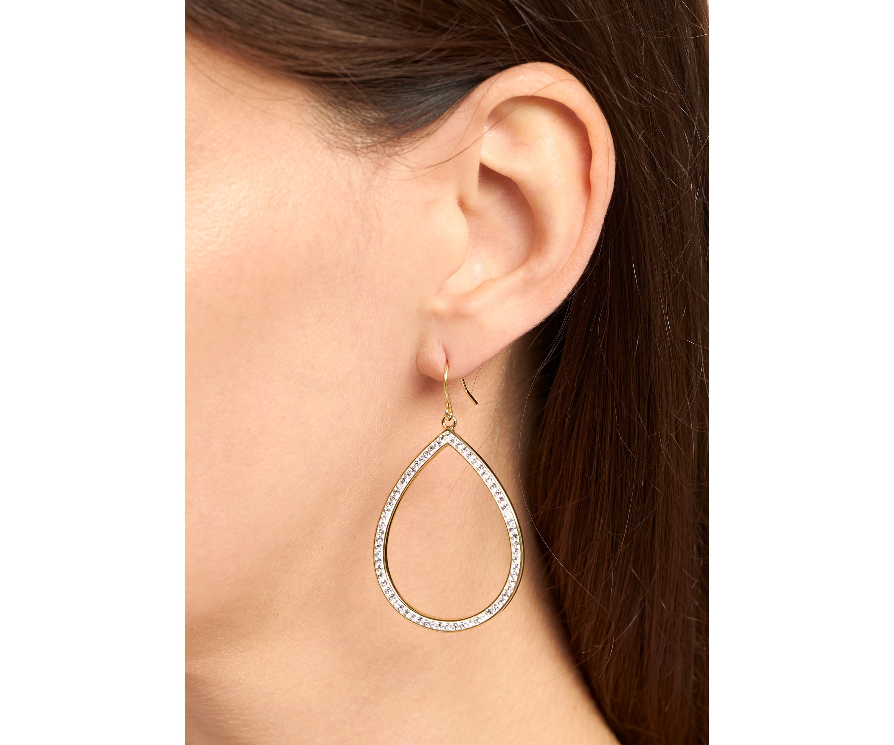 Gold Plated Crystal Pavé Open Teardrop Earrings