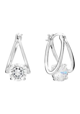 Silver Plated Cubic Zirconia Split Hoop Earrings