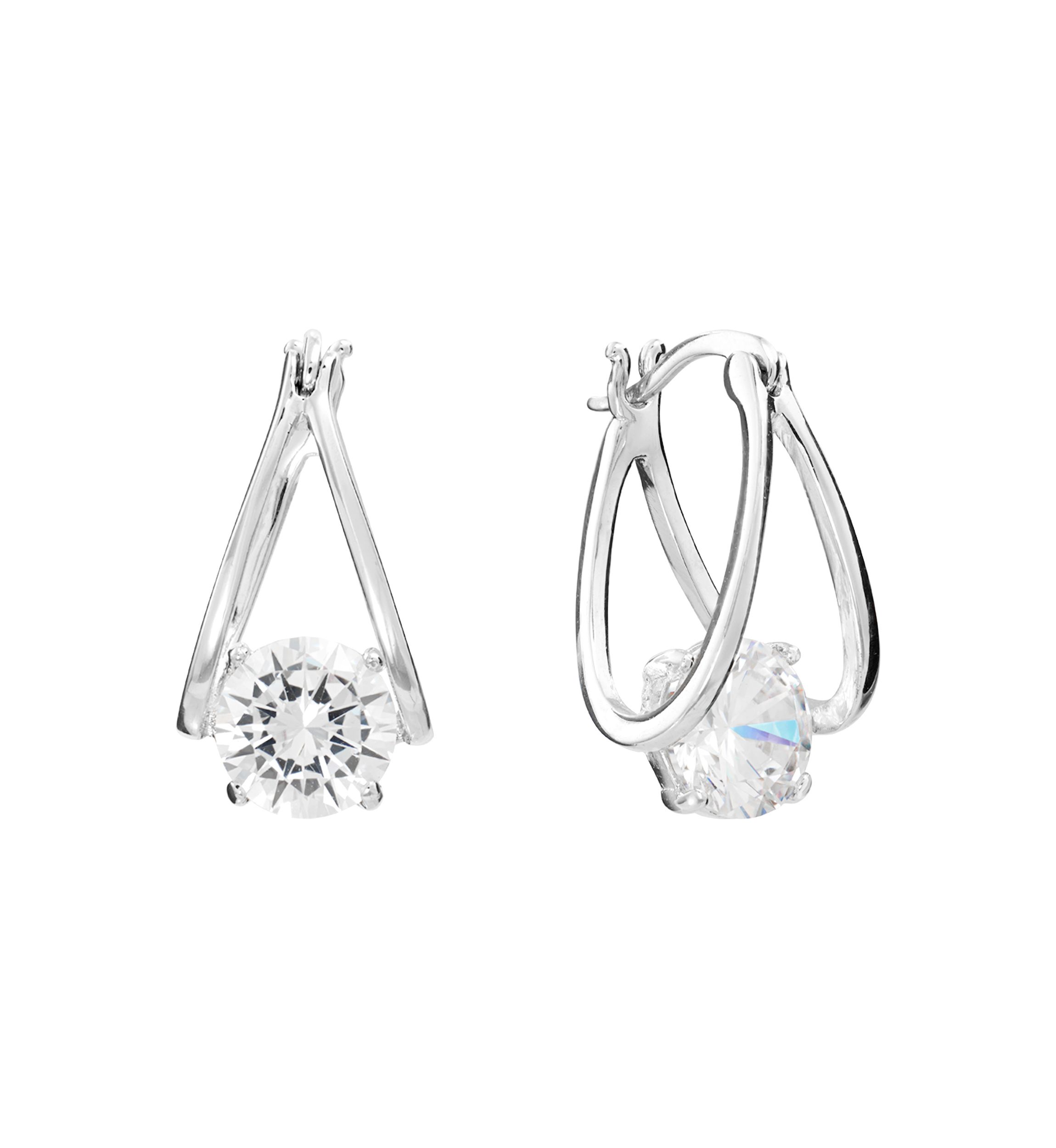 Silver Plated Cubic Zirconia Split Hoop Earrings