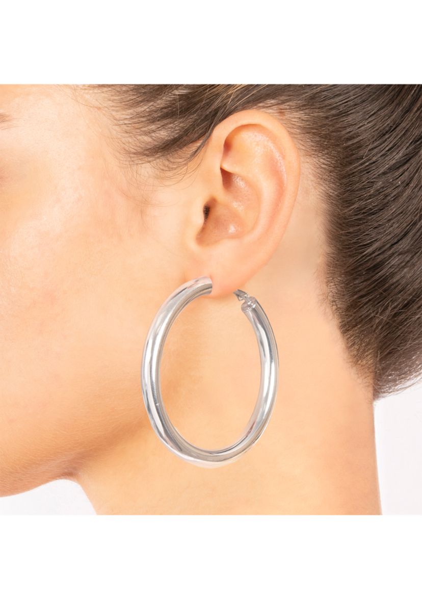 Silver Plated 2.3" Round Hoop Earrings in Silver or Gold