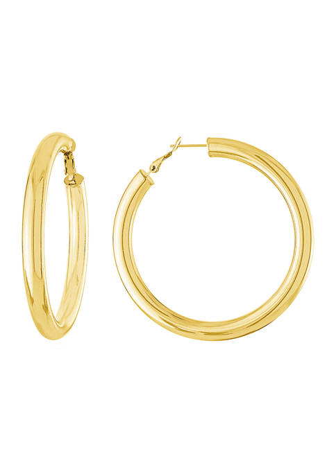 Yellow Gold Fine Silver Plated 60 Millimeter High Polished Hoops