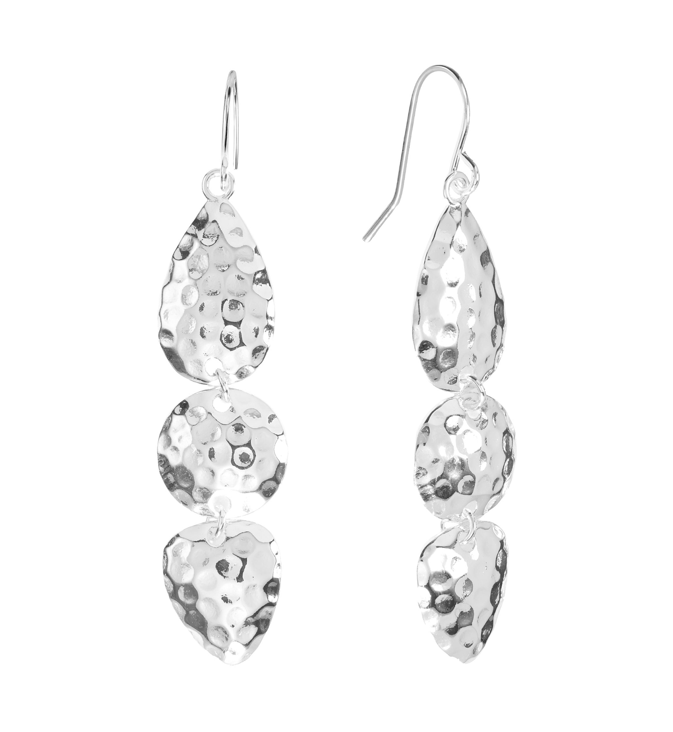 Triple Hammered Silver Plated Drop Earrings