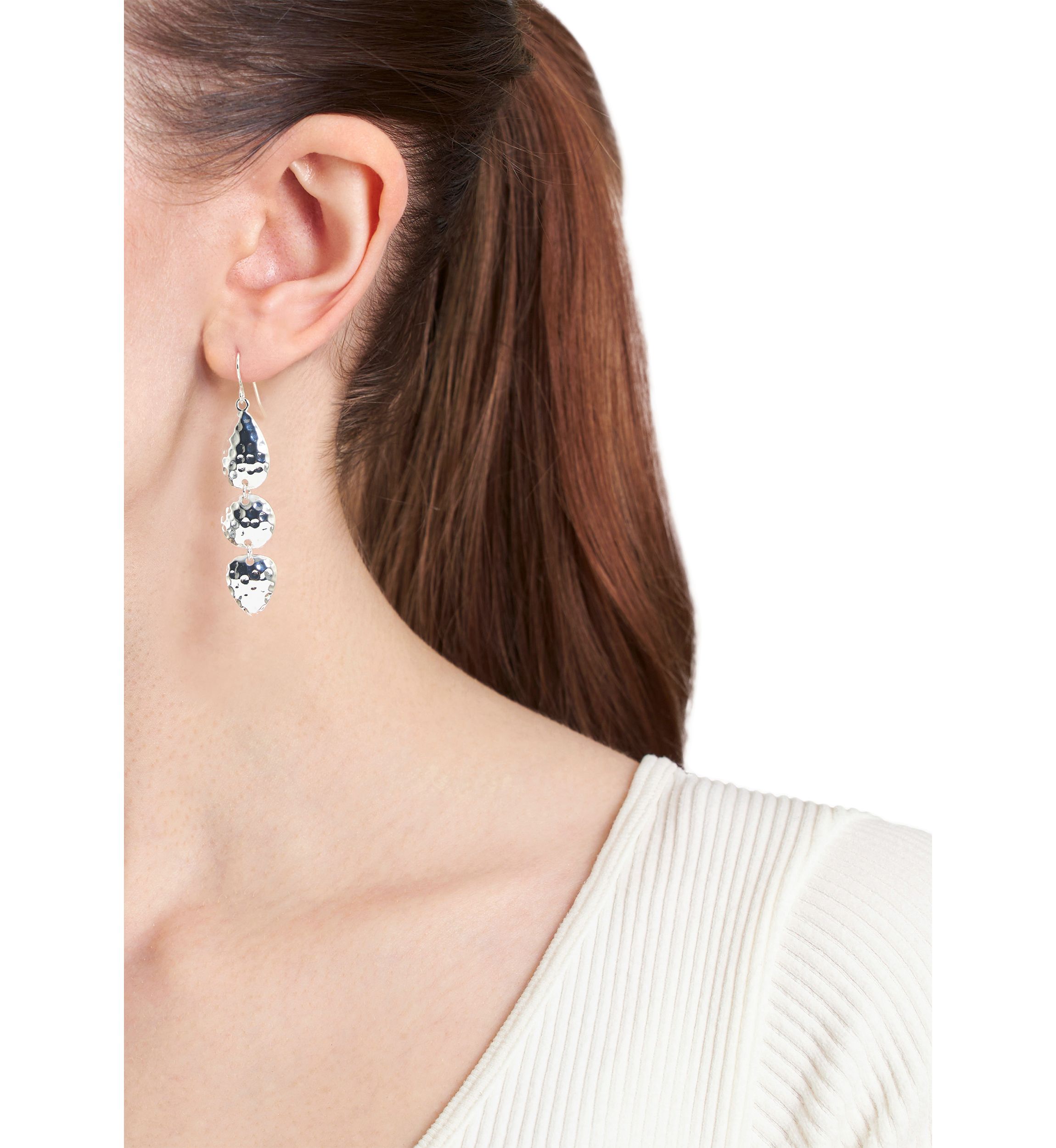  Triple Hammered Silver Plated Drop Earrings