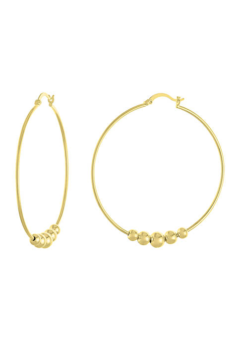 2.5 Inch Beaded Click Top Hoop Earrings in Gold-Plated Sterling Silver