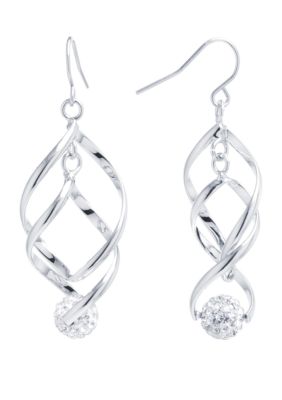 Belk Silverworks Fine Silver Plated Double Spiral Teardrop Crystal Pavé ...