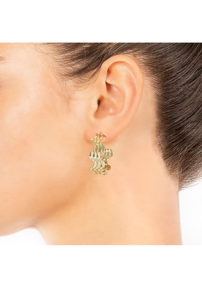 Fine Silver Plated 1.05" 3 Row Wavy Post Hoop Earrings