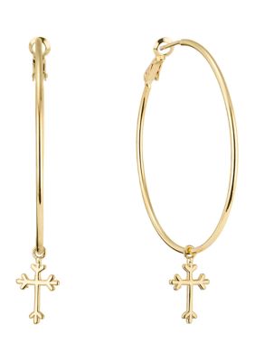 Belk Silverworks Cross Charm Hoop Earrings