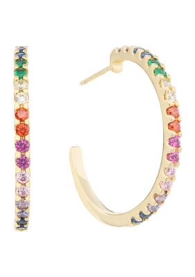 Belk Silverworks Gold Plated Rainbow Cubic Zirconia Post Hoop Earrings