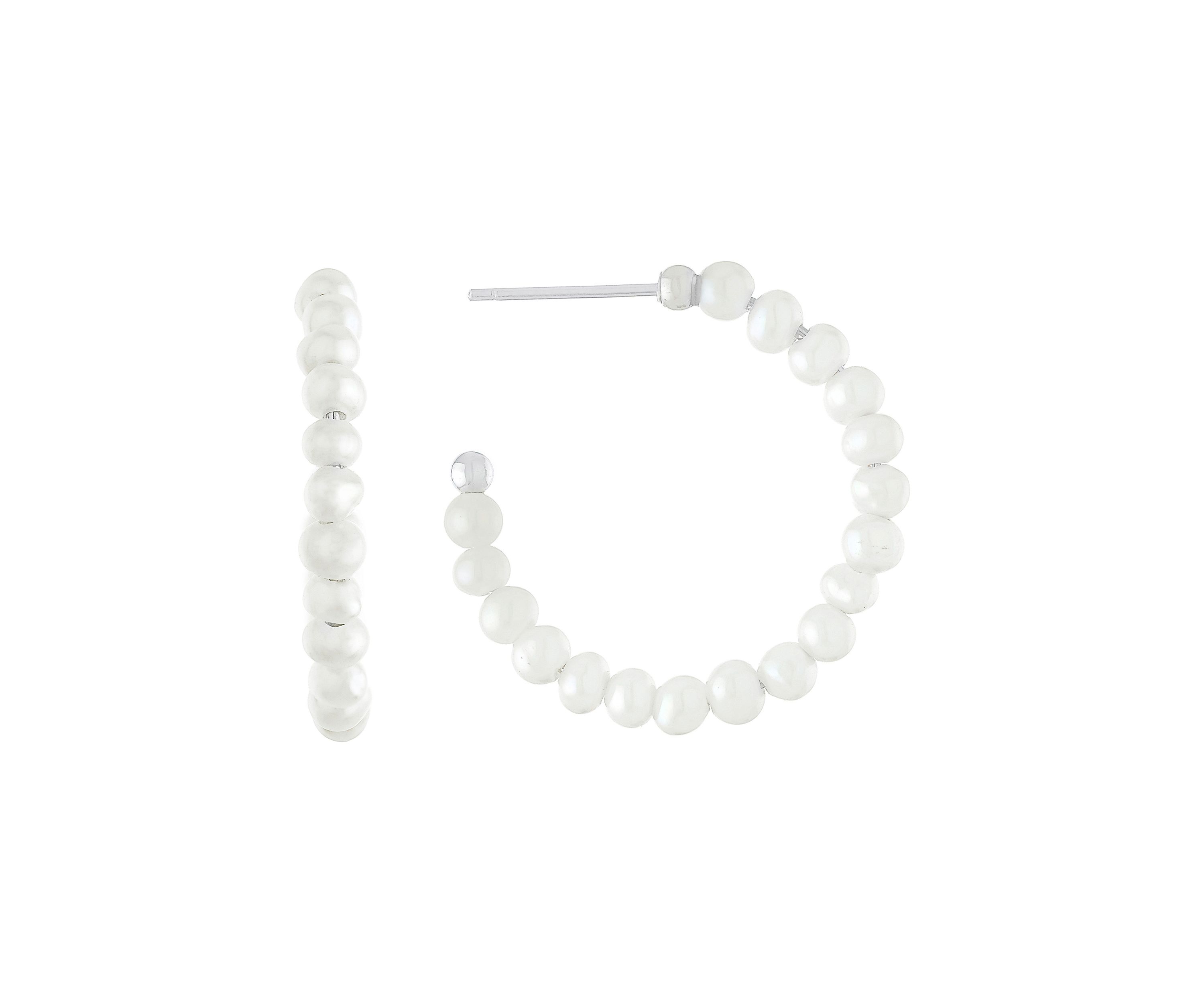 Silver Plated 1.16" Freshwater Pearl Post Hoops