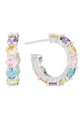 Belk Silverworks Silver Plated Multi Color Cubic Zirconia Post Hoop Earrings