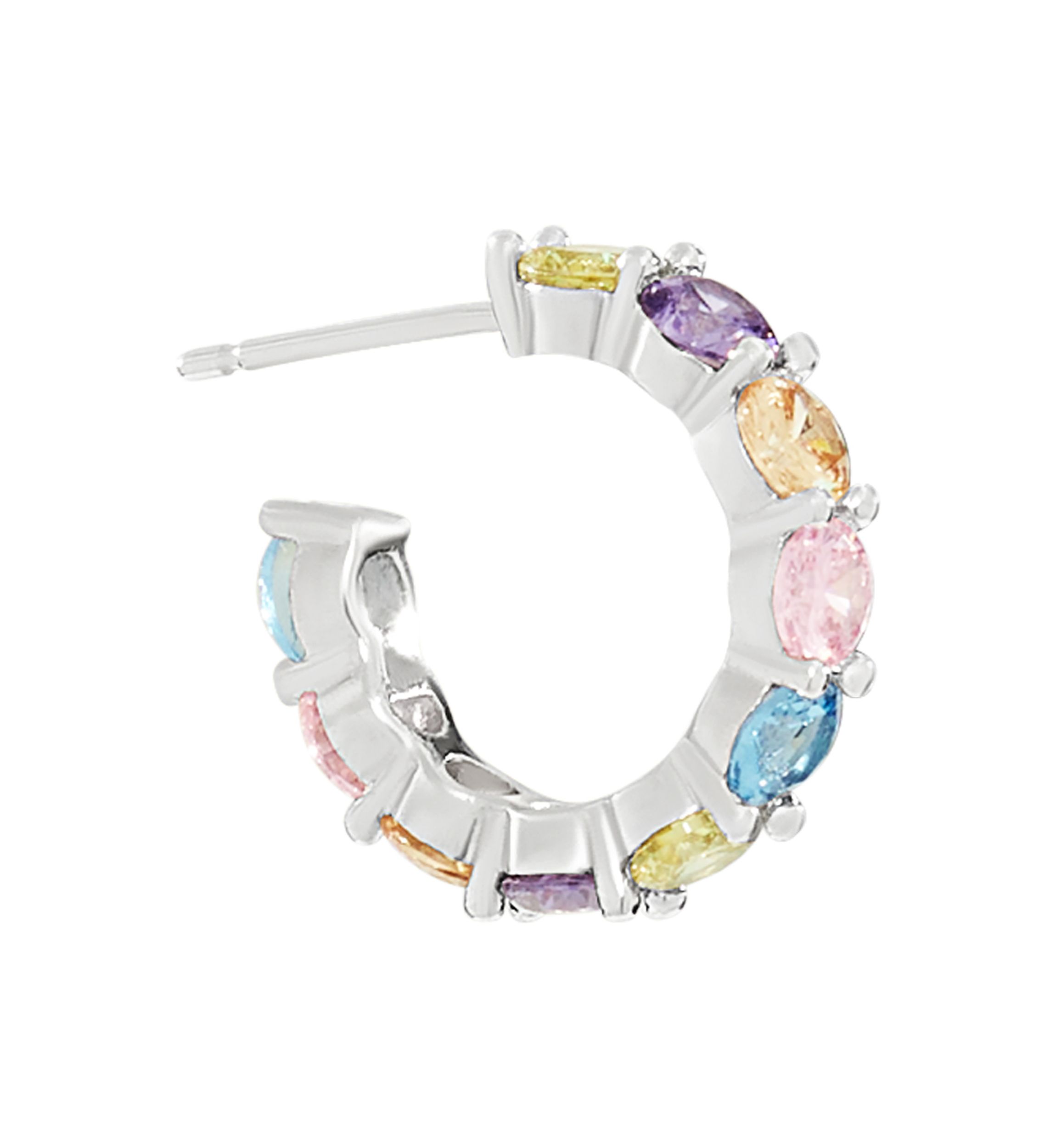 Silver Plated Multi Color Cubic Zirconia Post Hoop Earrings