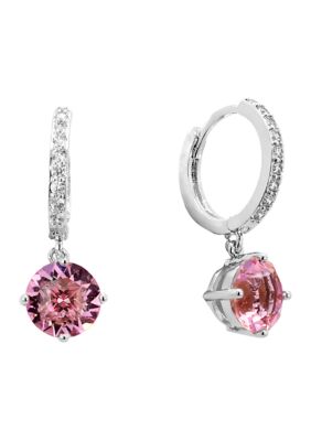 Belk Silverworks Silver Plated Cubic Zirconia Pave Hoop Crystal Stone Earrings, Blue