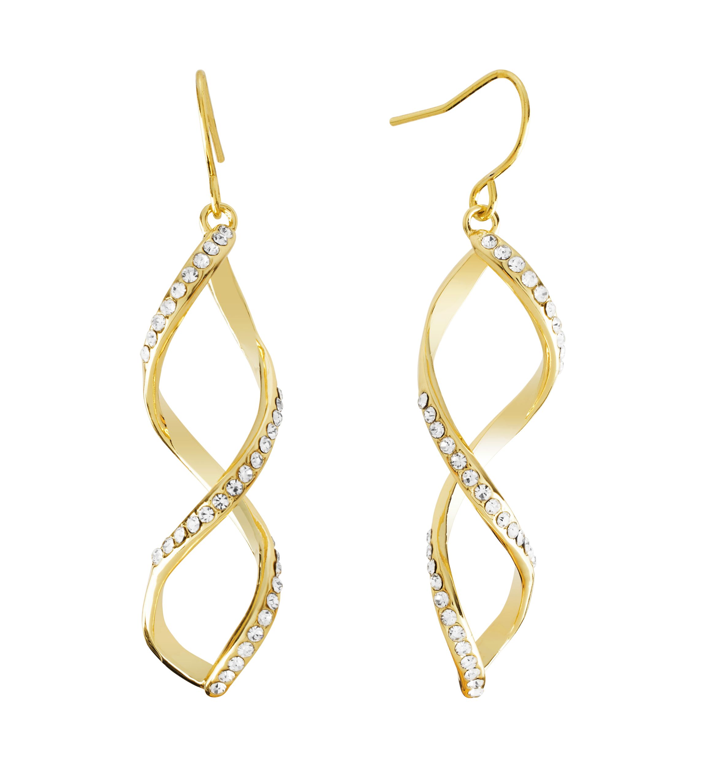Gold Plated Crystal Spiral Drop Earrings