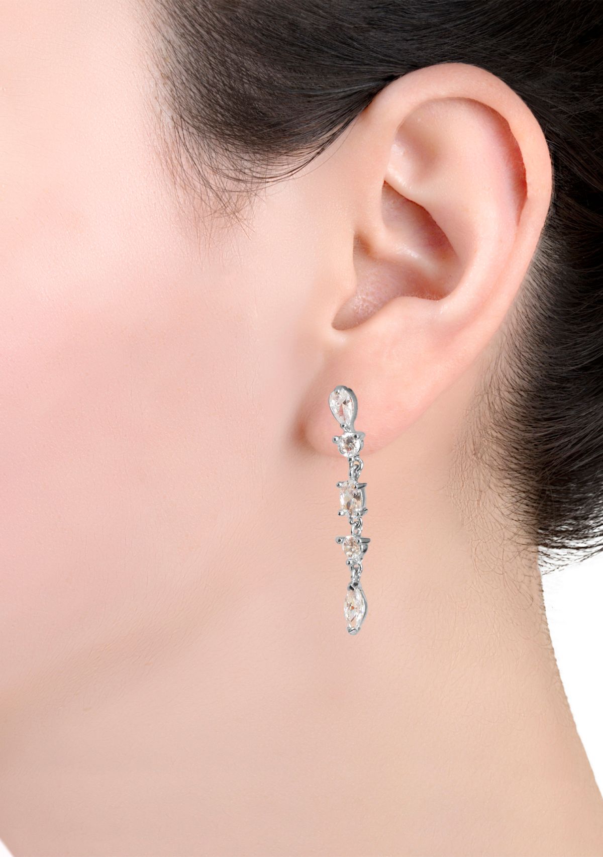 Silver Plated Cubic Zirconia Round and Marquise Post Drop Earrings