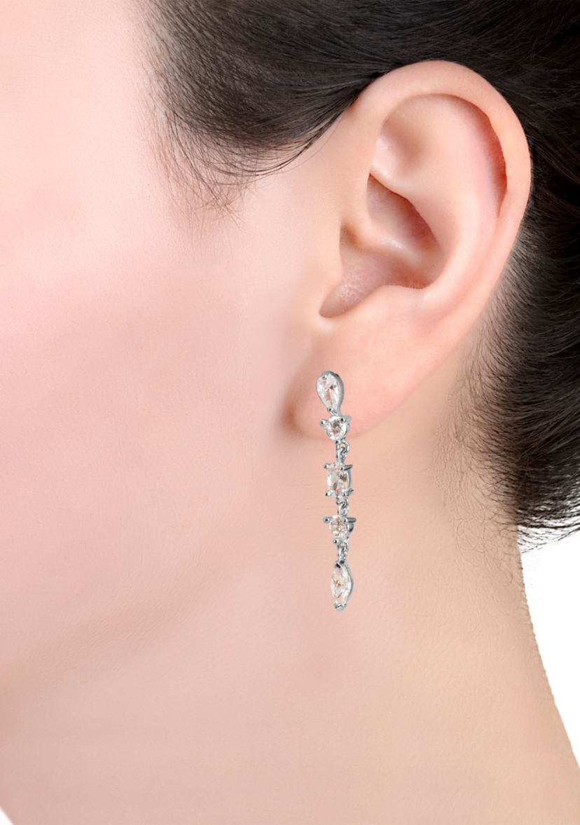 Silver Plated Cubic Zirconia Round and Marquise Post Drop Earrings