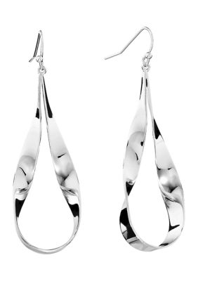 Silver Plated Wavy Teardrop Drop Earrings