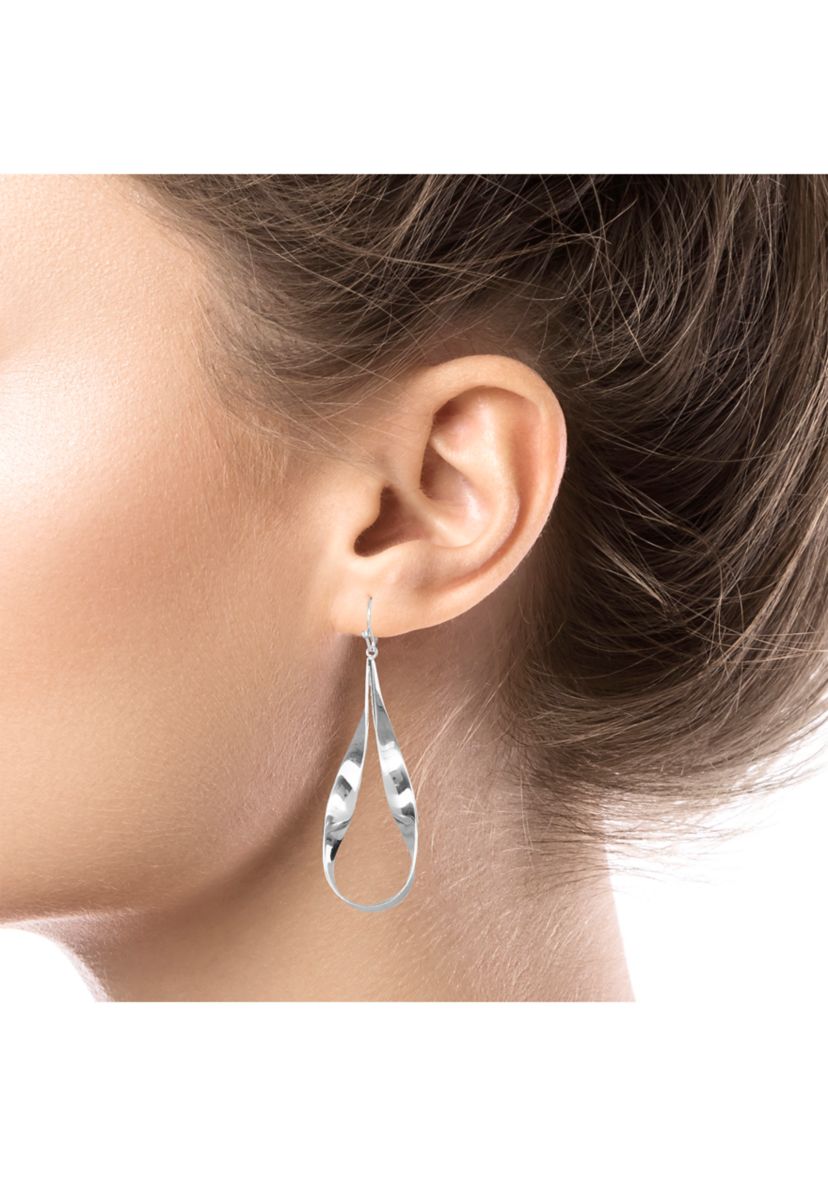 Silver Plated Wavy Teardrop Drop Earrings
