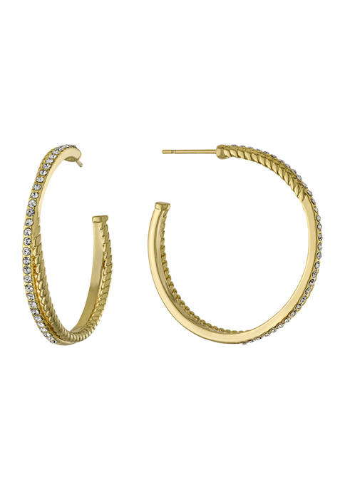 Yellow Gold Fine Silver Plated 36 Millimeter Crystal Double Crossover Hoops