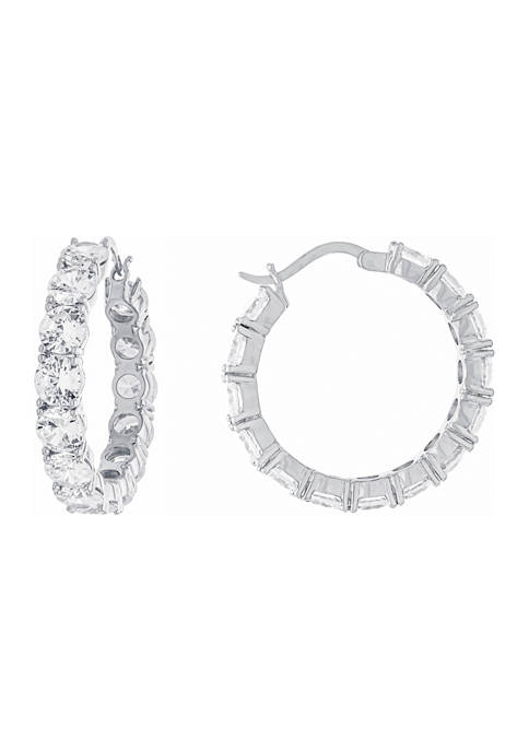 Fine Silver Plated 1.16 Inch Round Cubic Zirconia Click Top Hoop Earrings