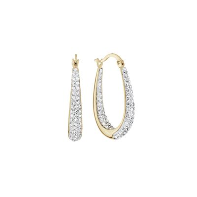 Belk Silverworks Gold Plated 1.1IN Crystal Inside and Out Oval Hoop Earrings