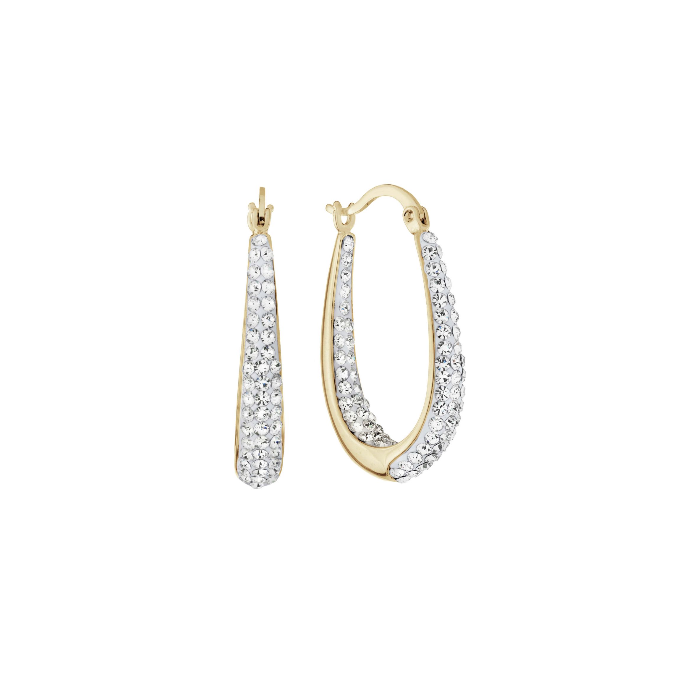 Gold Plated 1.1IN Crystal Inside and Out Oval Hoop Earrings