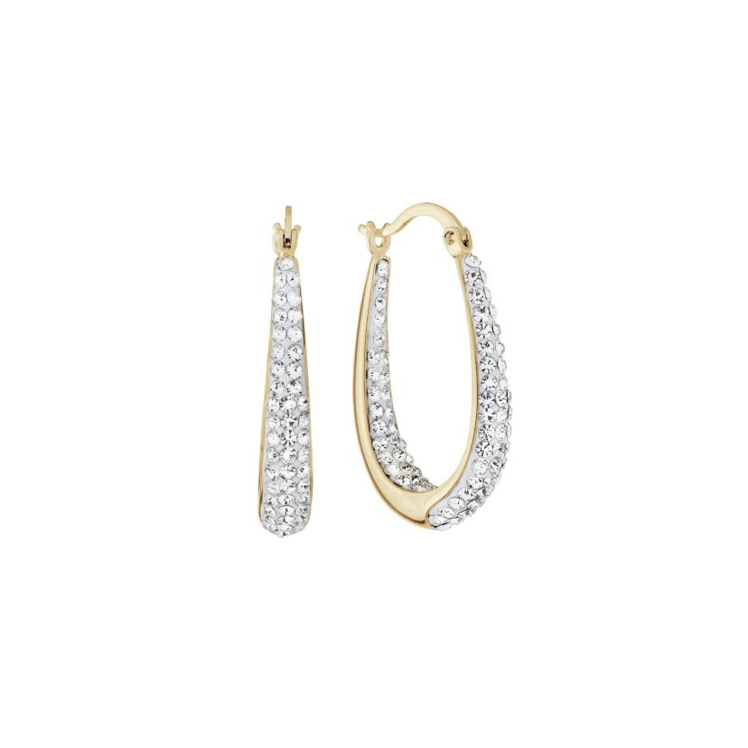Gold Plated 1.1IN Crystal Inside and Out Oval Hoop Earrings