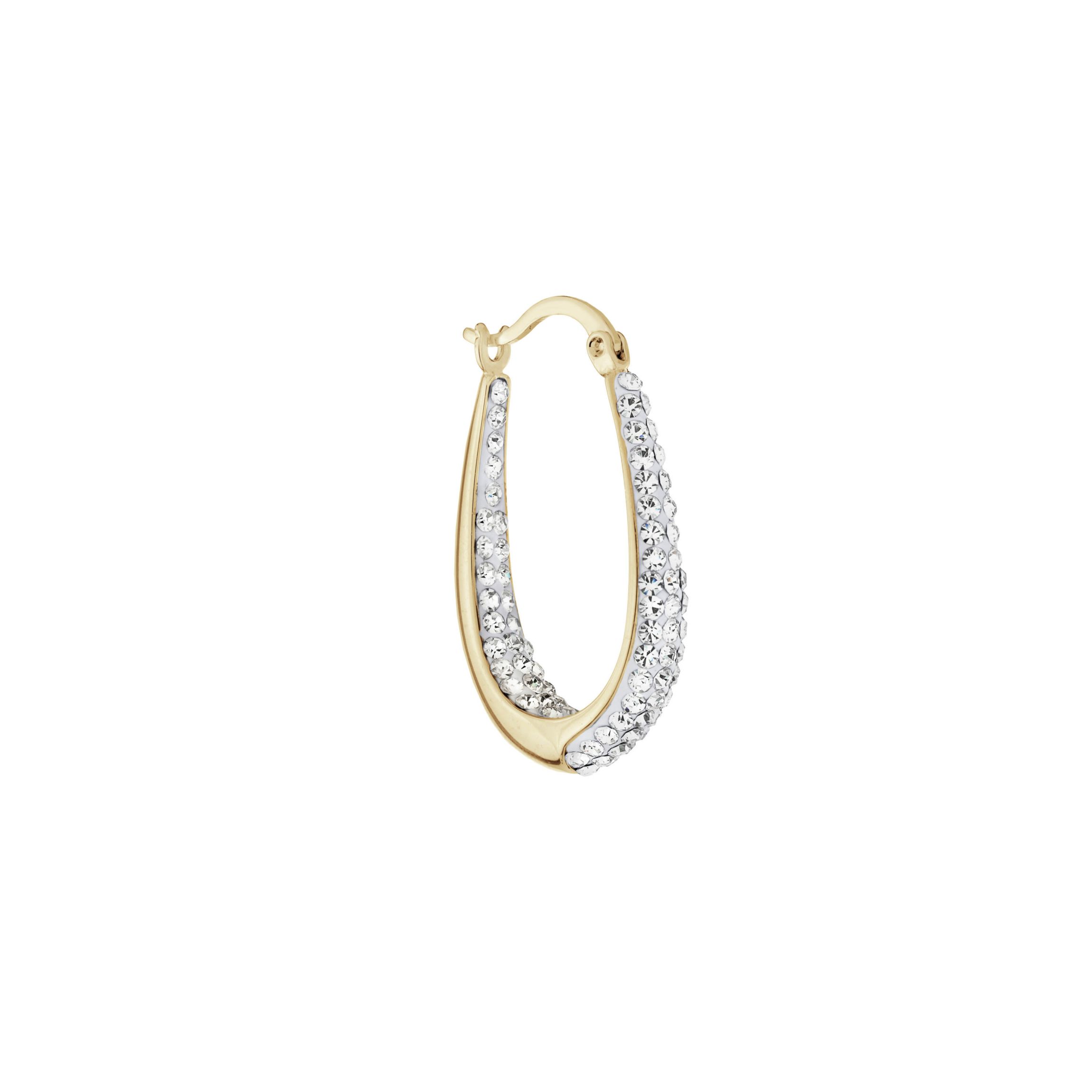 Gold Plated 1.1IN Crystal Inside and Out Oval Hoop Earrings