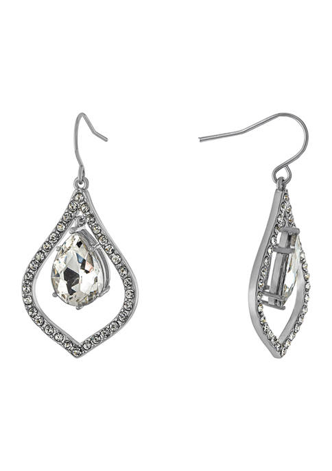 Fine Silver Plated Crystal Pavé Arabesque Teardrop Drop Earrings