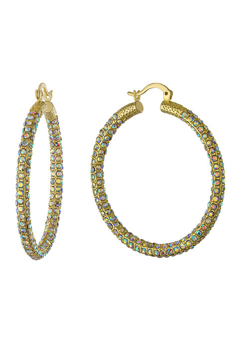 Yellow Gold Over Fine Silver Plated 35 Millimeter Allover Crystal Click Top Hoops