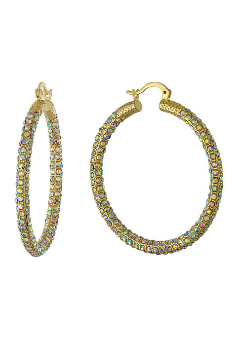 Yellow Gold Over Fine Silver Plated 50 Millimeter Allover Crystal Hoops