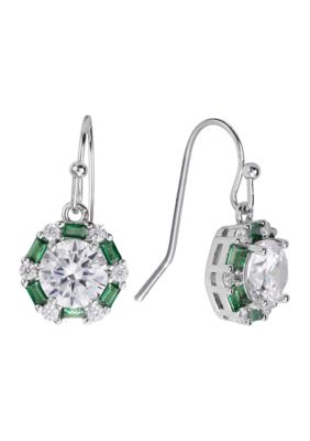 Belk Silverworks Cubic Zirconia Baguette Halo Drop Earrings