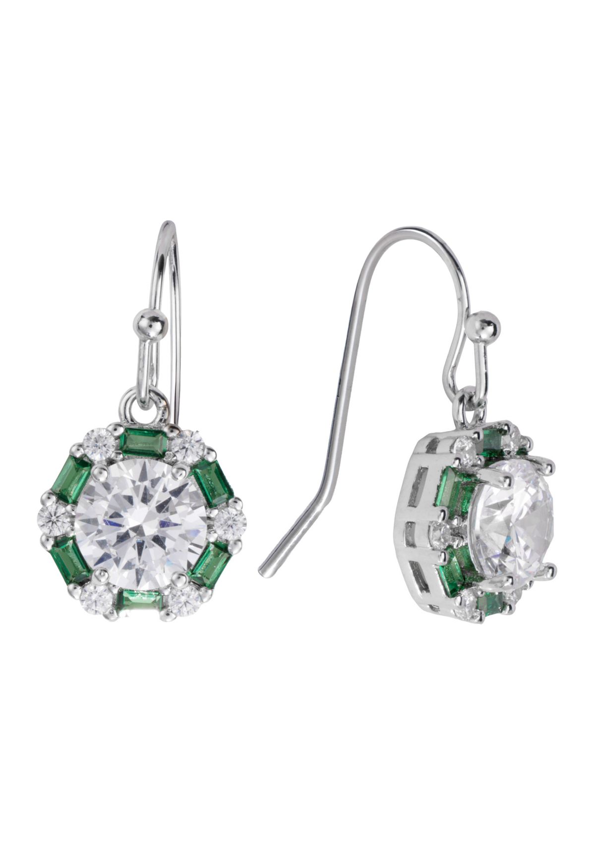 Cubic Zirconia Baguette Halo Drop Earrings