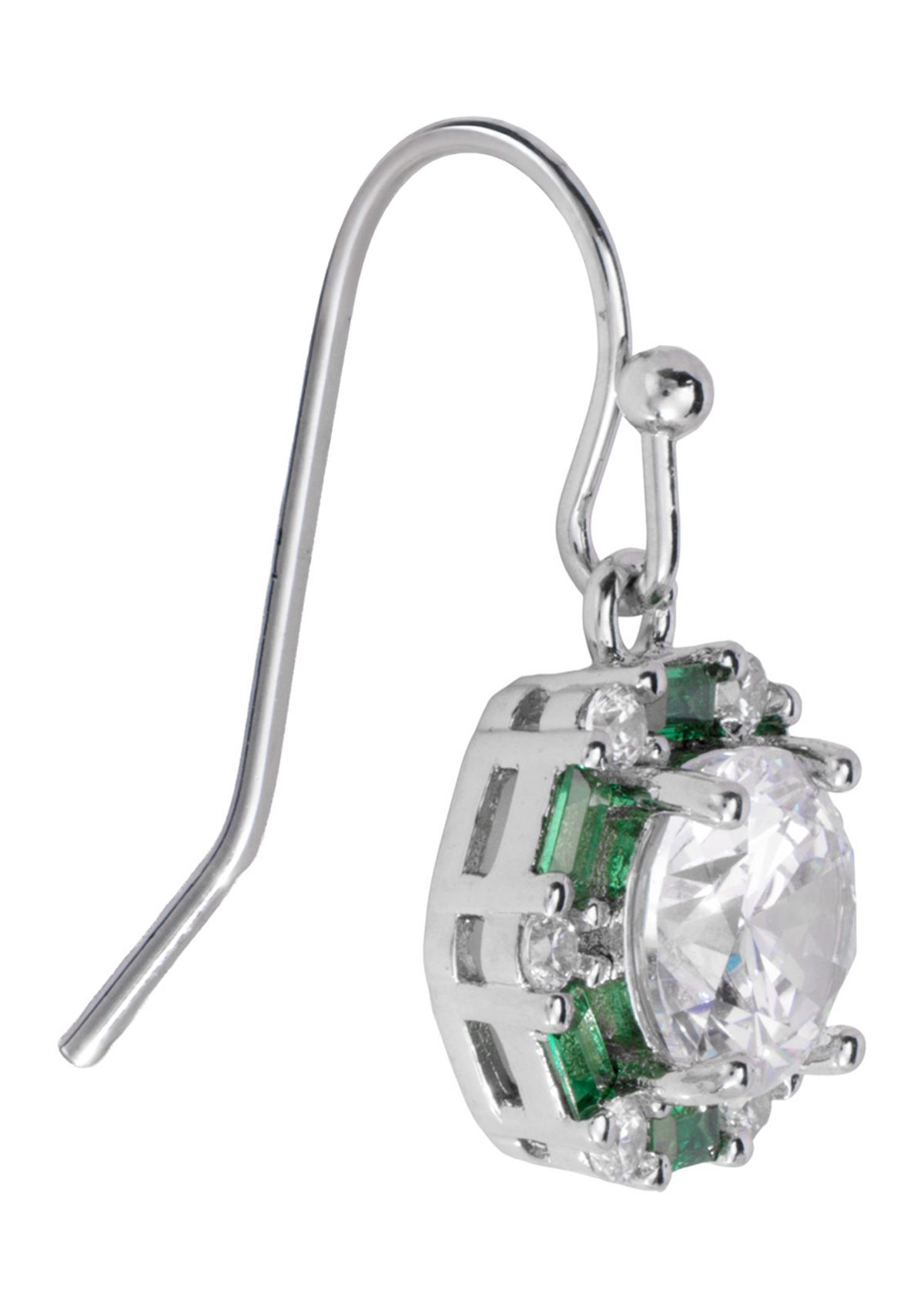 Cubic Zirconia Baguette Halo Drop Earrings