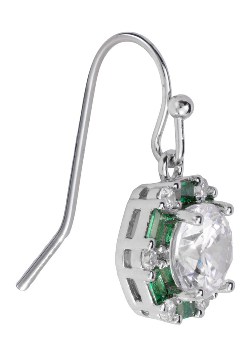 Cubic Zirconia Baguette Halo Drop Earrings