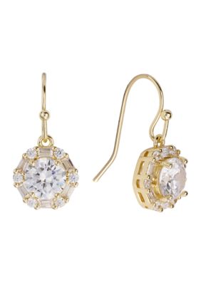 Belk Silverworks Cubic Zirconia Baguette Halo Drop Earrings