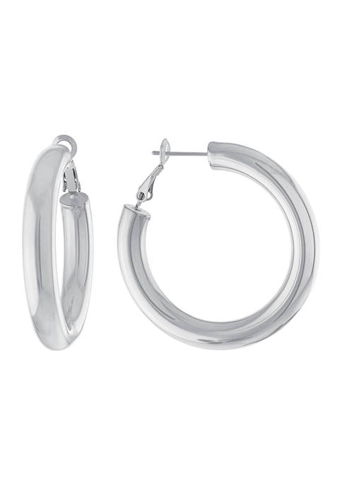 Fine Silver Plated 40 Millimeter Round Hoops