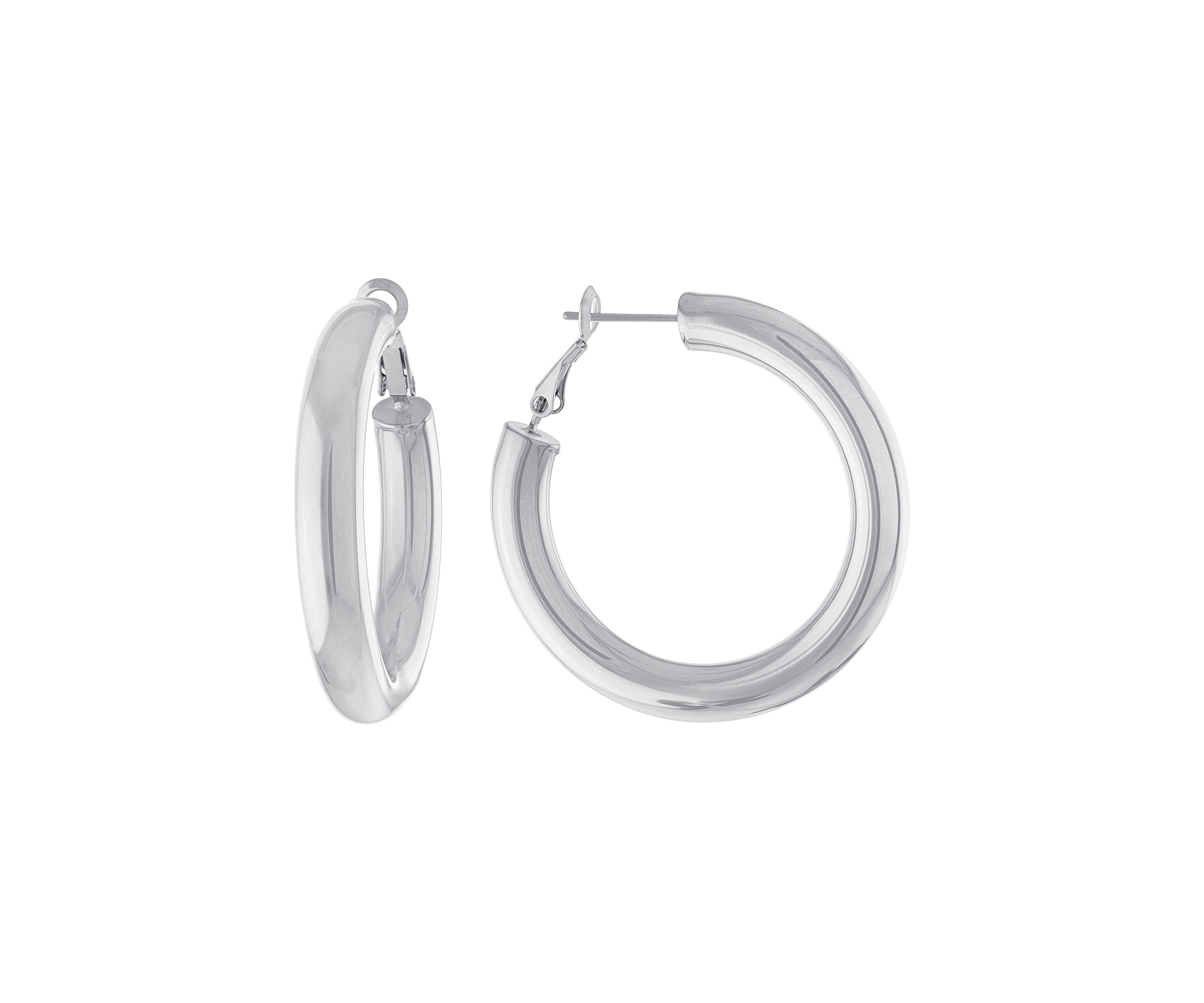 1.4" Silver Plated Round Clutchless Hoop Earrings