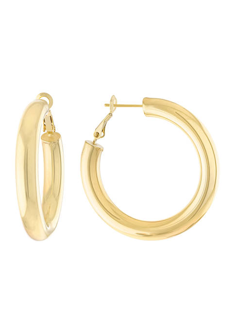 Yellow Gold Fine Silver Plated 40 Millimeter Round Hoops