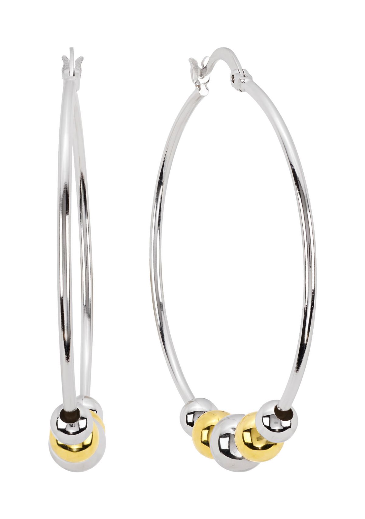 Two Tone Plated Multi Bead Click Top Hoop Earrings